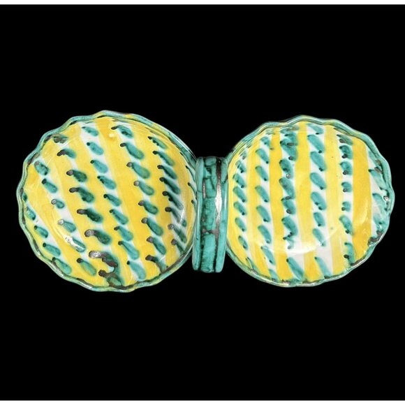 Fratelli Fanciullacci ? Pottery Divided Dish Condiment Olive Green Yellow Italy - Picture 3 of 14